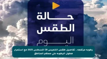 رطوبة مرتفعة.. تفاصيل طقس الخميس 28 أغسطس 2025 مع استمرار هطول الرطوبة على معظم المناطق